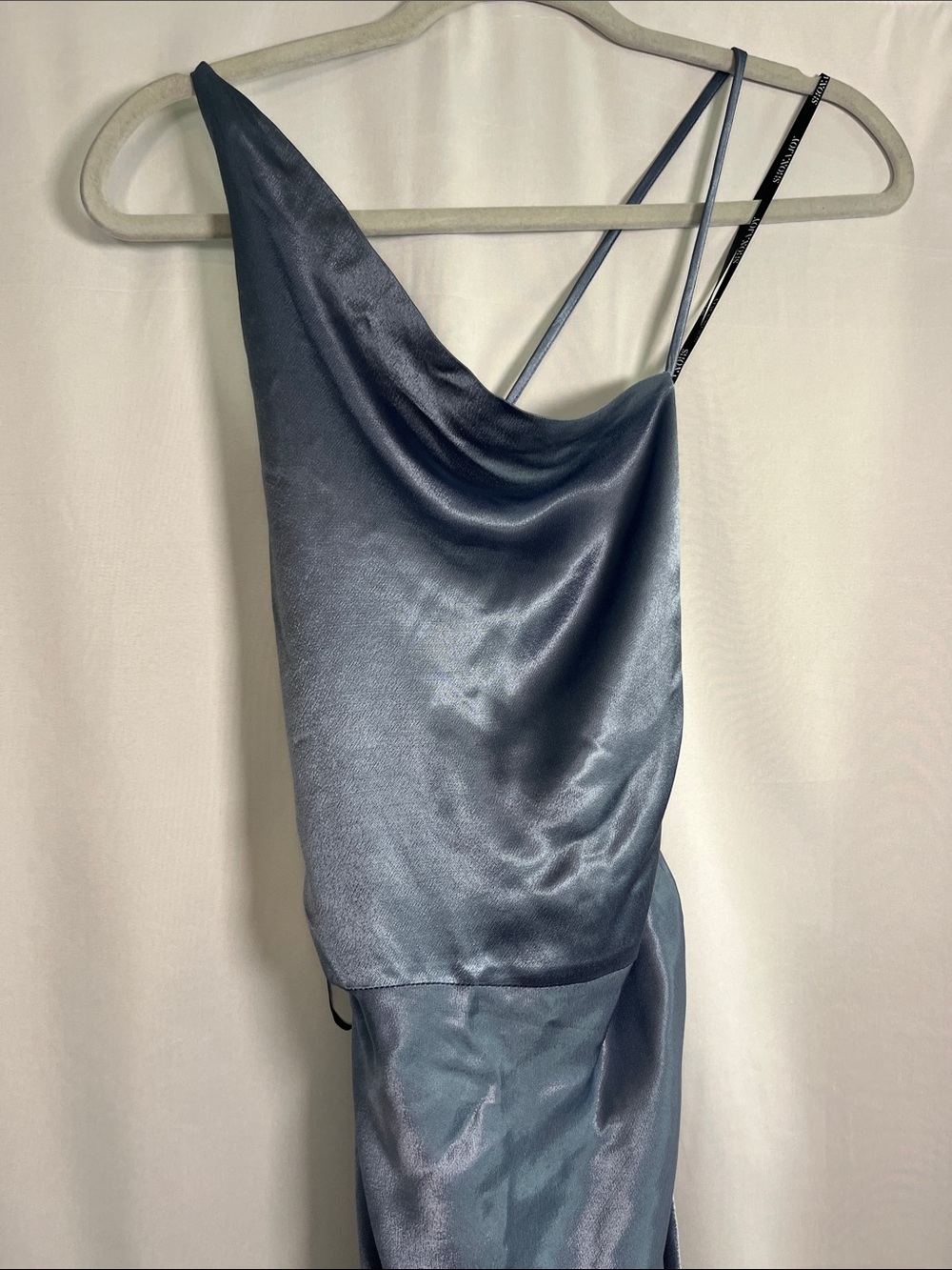 Shona joy blue la lune asymmetrical bias cowl satin midi dress US SZ 2 - Picture 4 of 10